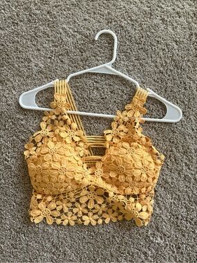 Yellow Floral Lace Bralette Crop Top